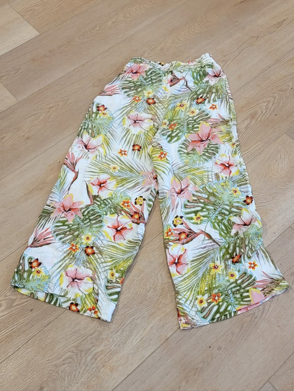 Roxy Sz XS Elasticated Beach Pants Women's Floral Wide Leg Travel Cruise